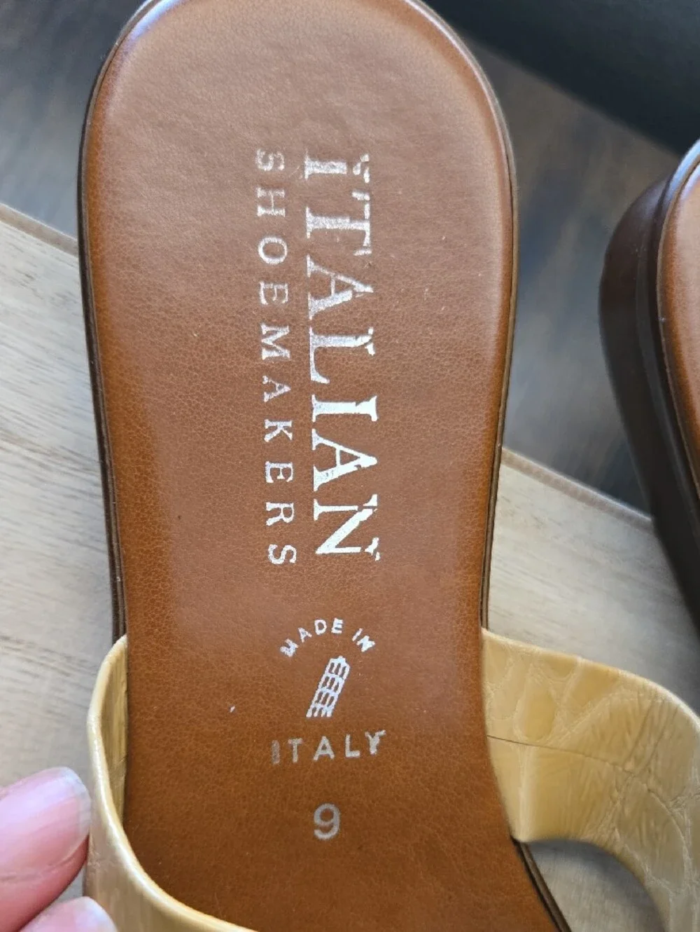 Italian Shoemakers Tan Leather Slide Sandal with Cream Tan Strap